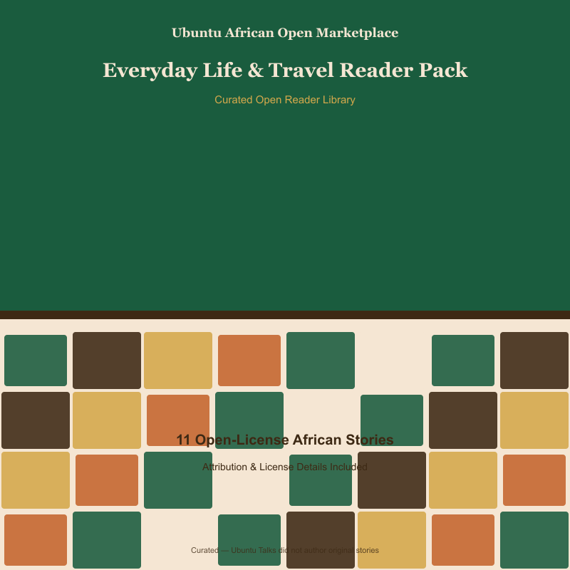 Ubuntu African Open Marketplace Everyday Life & Travel Reader Pack digital download cover, 5 open-license African stories