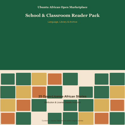 Ubuntu African Open Marketplace School & Classroom Reader Pack digital download cover, 25 open-license African stories